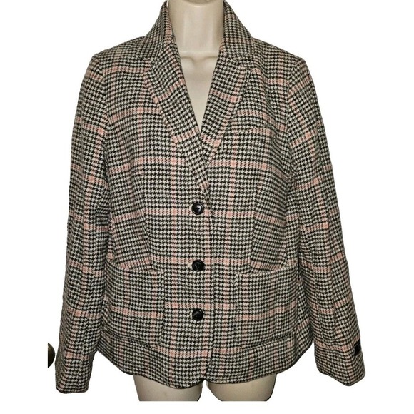 L.L. Bean Jackets & Blazers - LL Bean Blazer Jacket Wool Silk Coral Black‎ Houndstooth Bellandi Career Size S